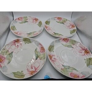 Set of  4 Vtg Johnson Bros Floral Rim Tea cup plates Katherine England